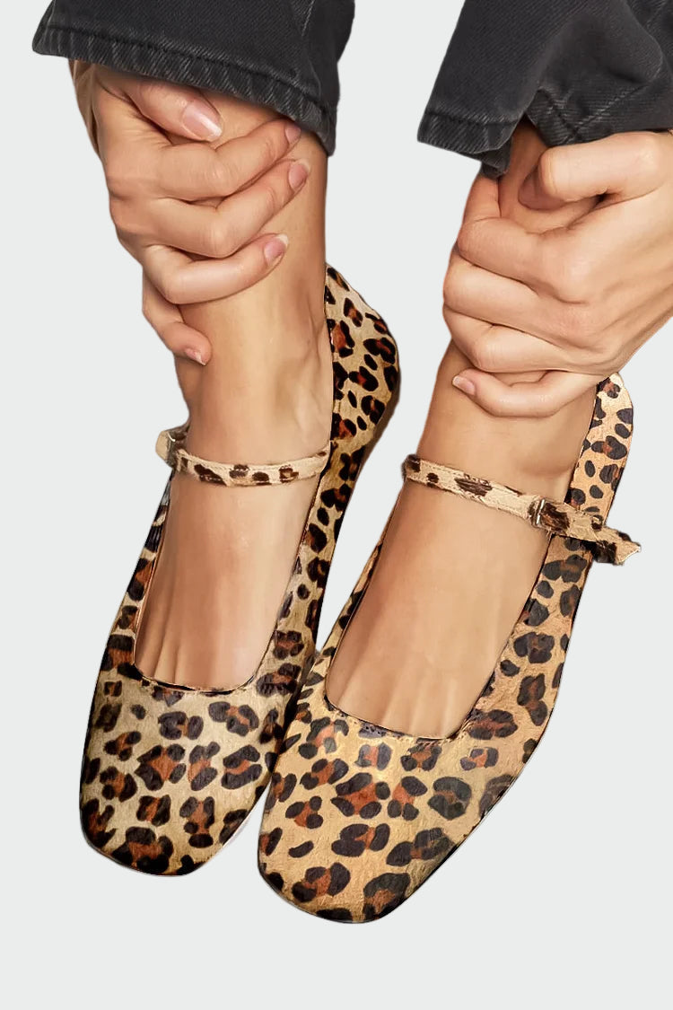 Lia | Elegante Ballerinaer med Leopardmønster og Ankelrem