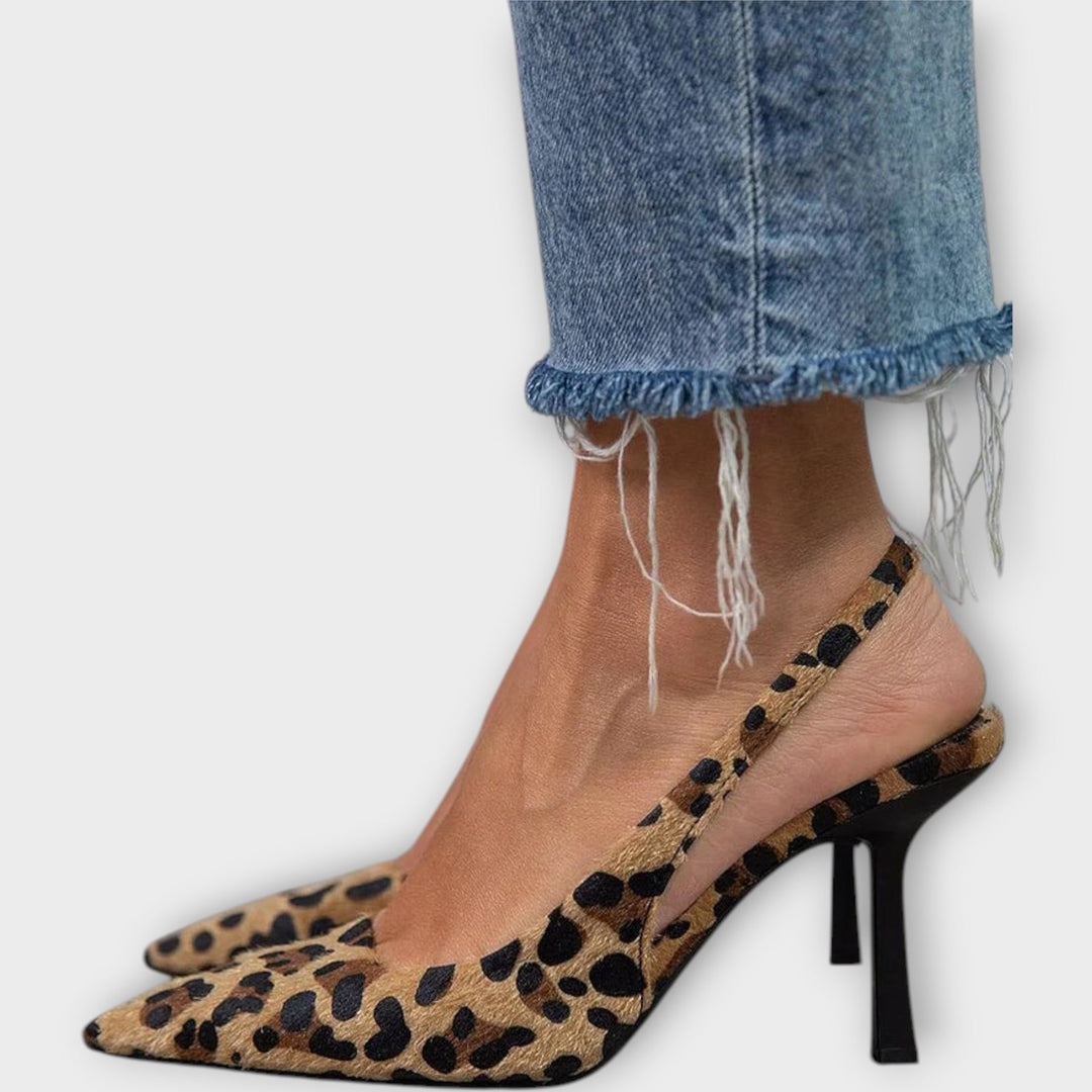 Sko med leopardmønster og bagrem