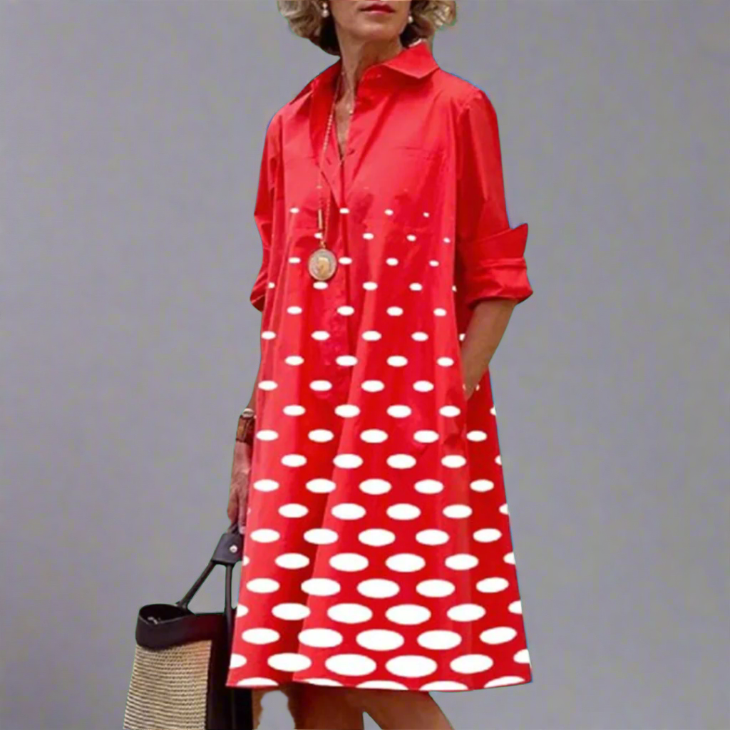 Håndlavet Midi Kjole med Prikket Design