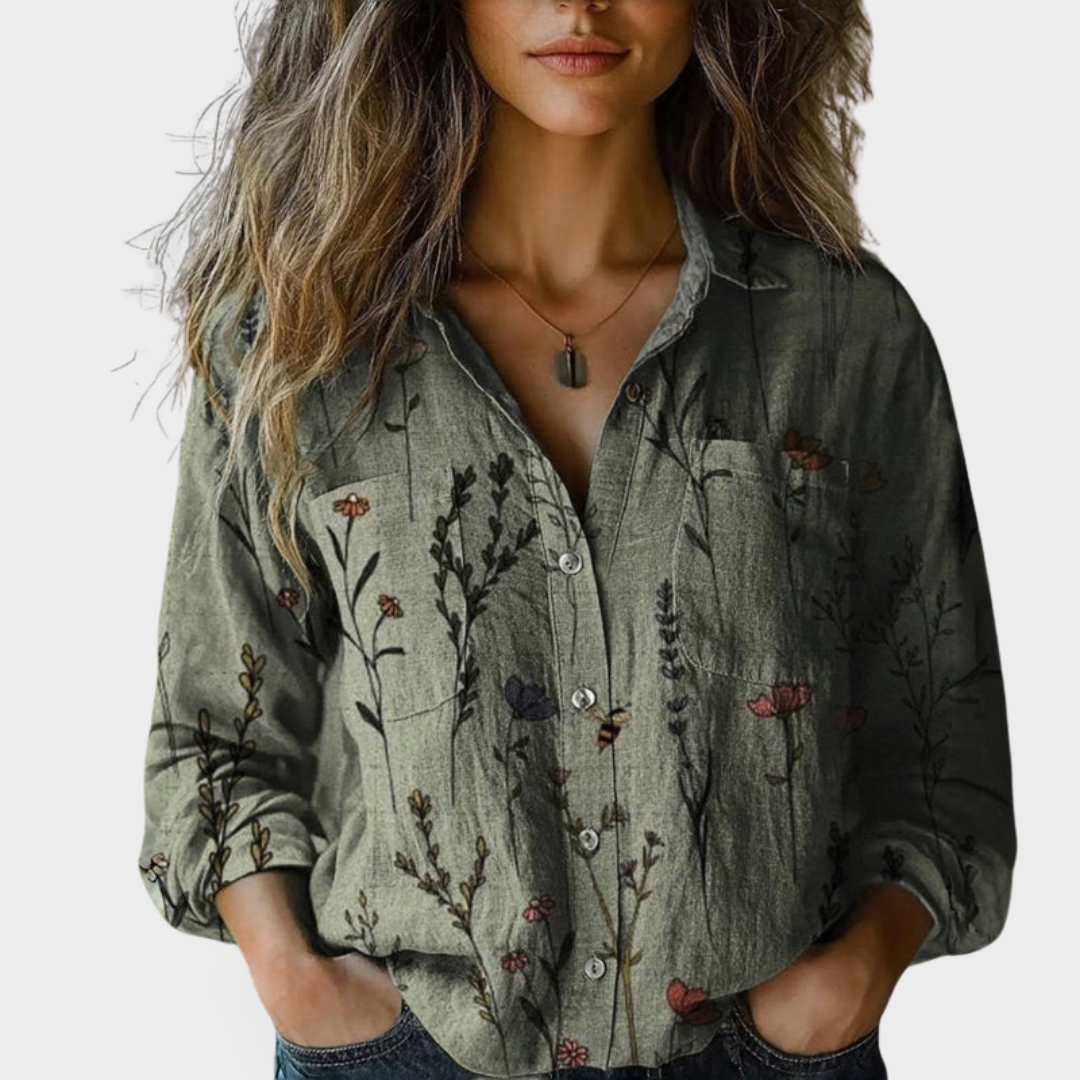 Bluse med Vintage Blomsterdesign