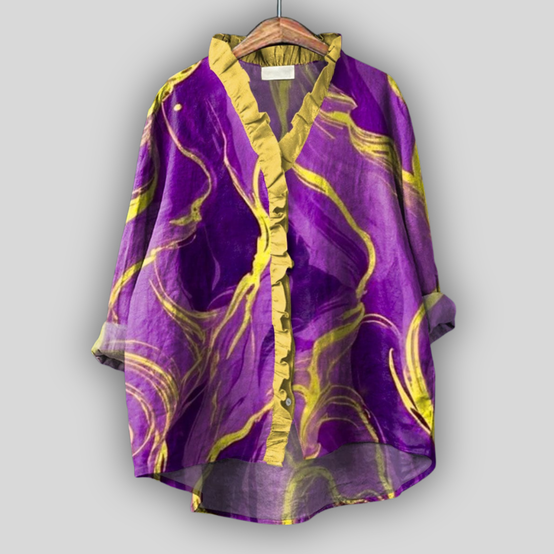 Lilla Linned Bluse Kunst Aura