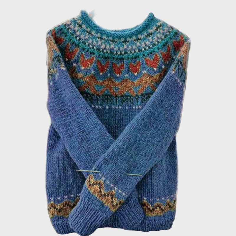 Strikket rullekrave med Vintage Jacquard Mønster