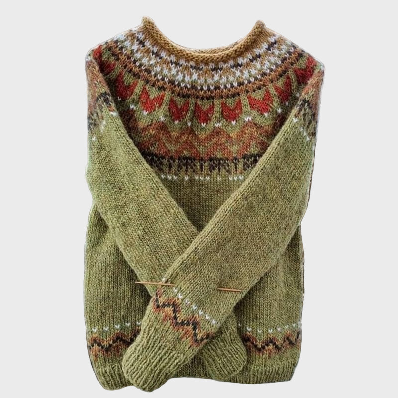 Strikket rullekrave med Vintage Jacquard Mønster