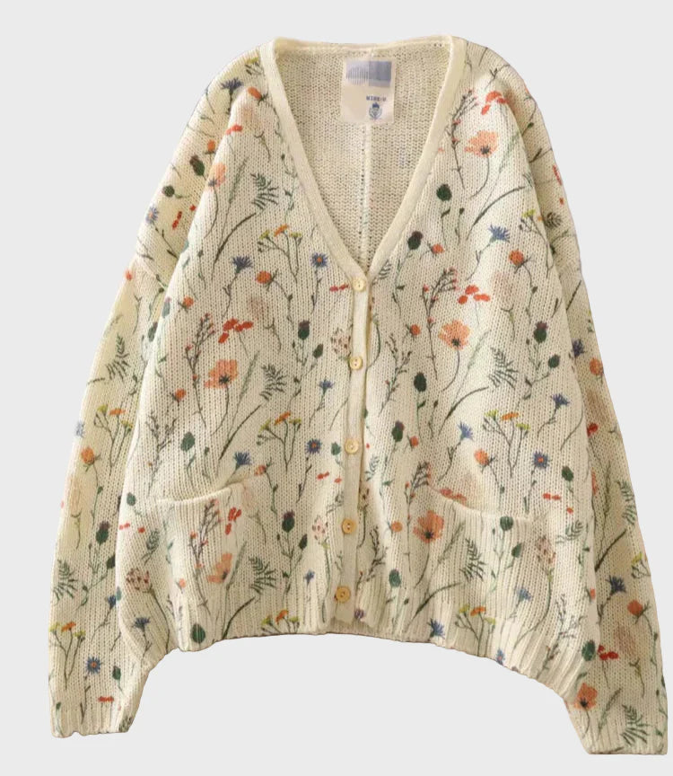 Elegant Strikket Vest med Blomsterdesign