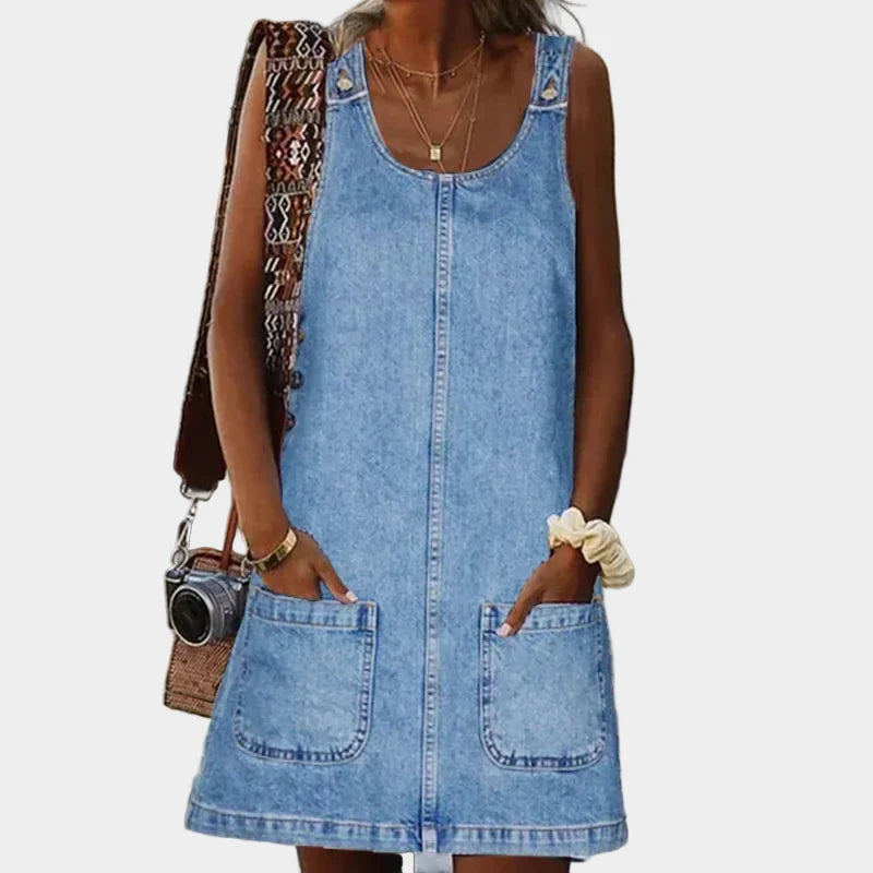 Praktisk og let denimkjole