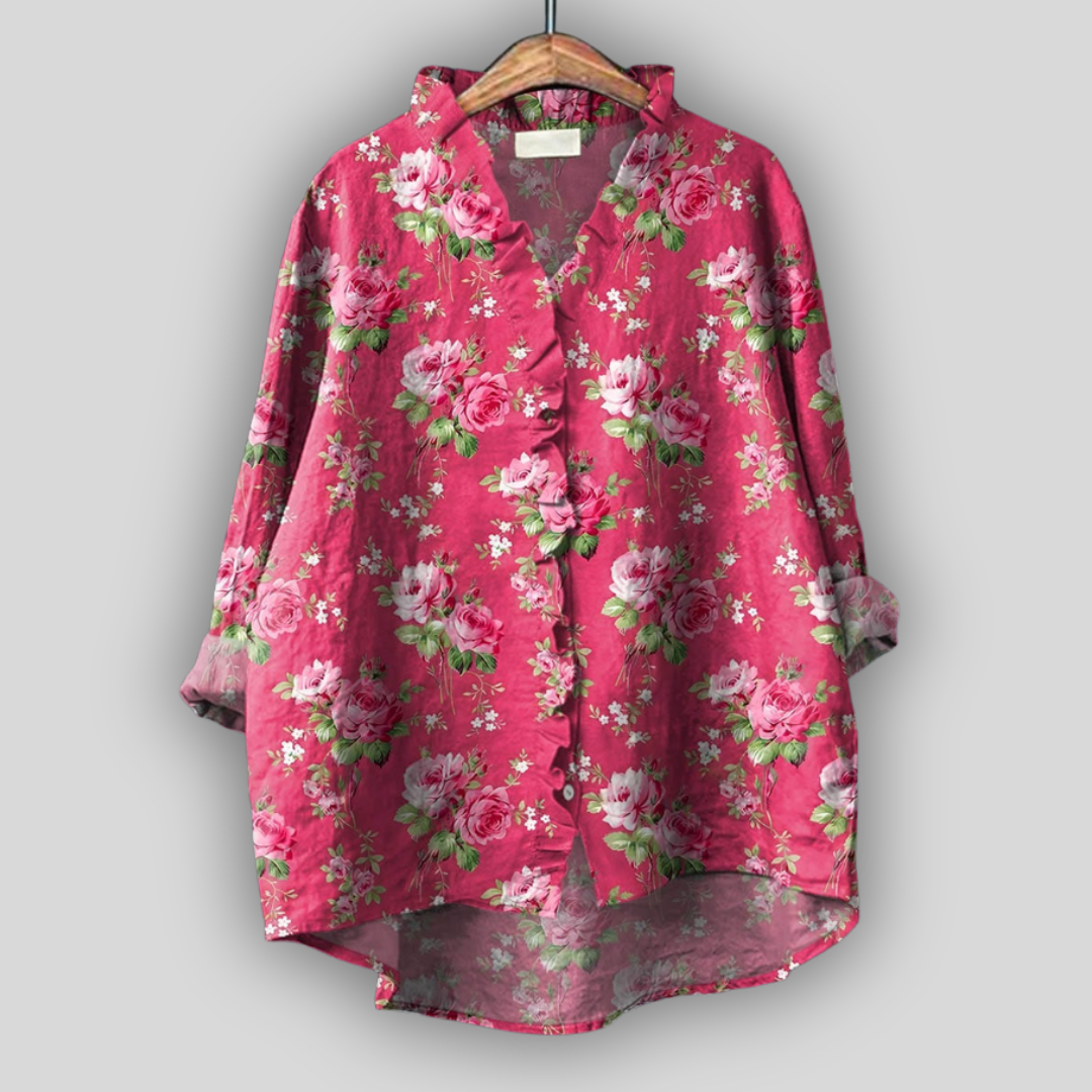 Linned Bluse Rosa Blomstring