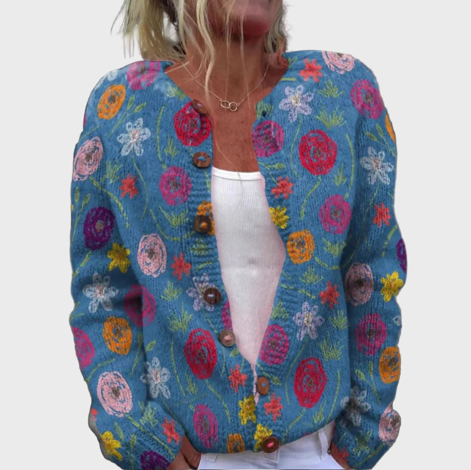 Strikket Vest med Blomstermønster
