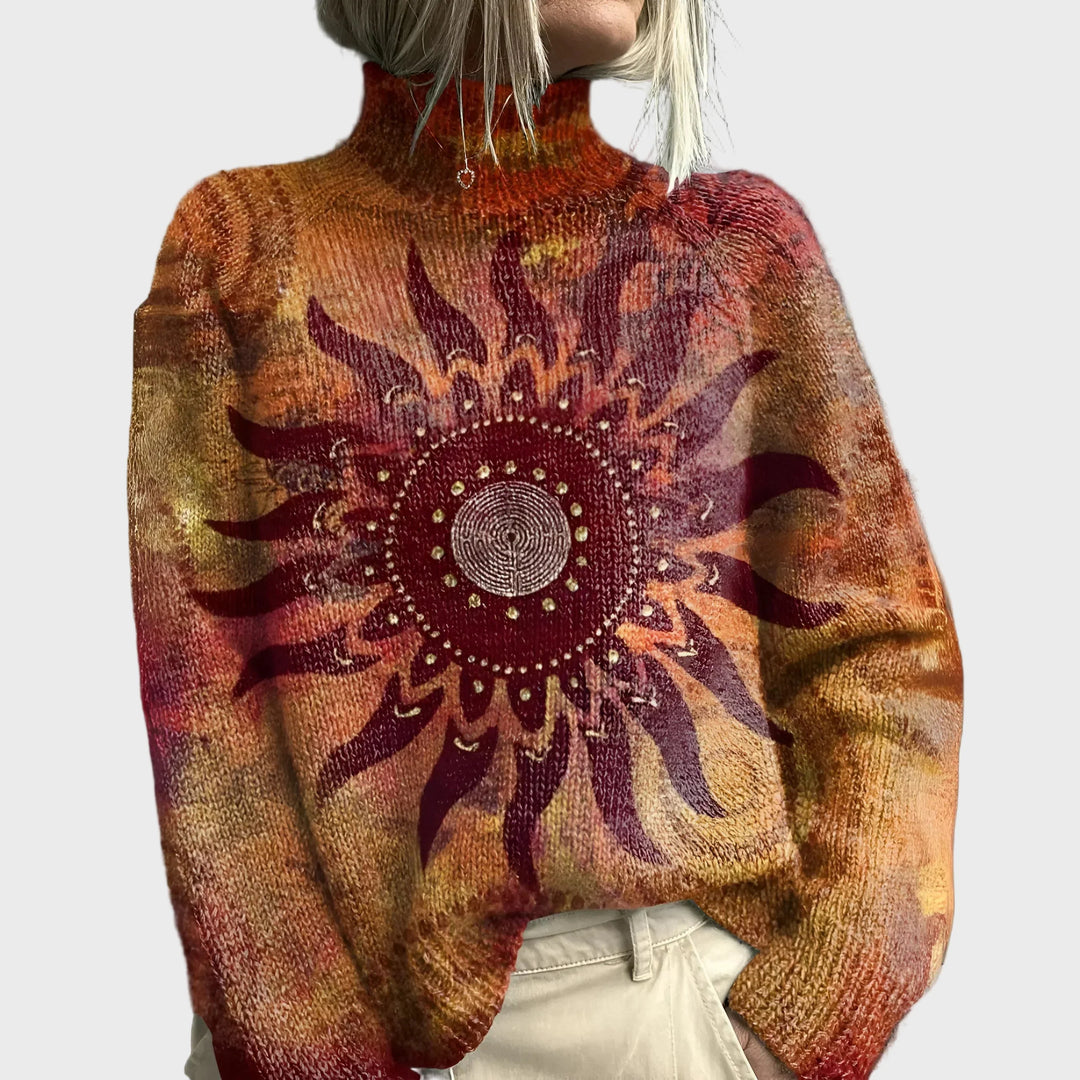 Strikket Turtleneck med Sol og Tribal Design