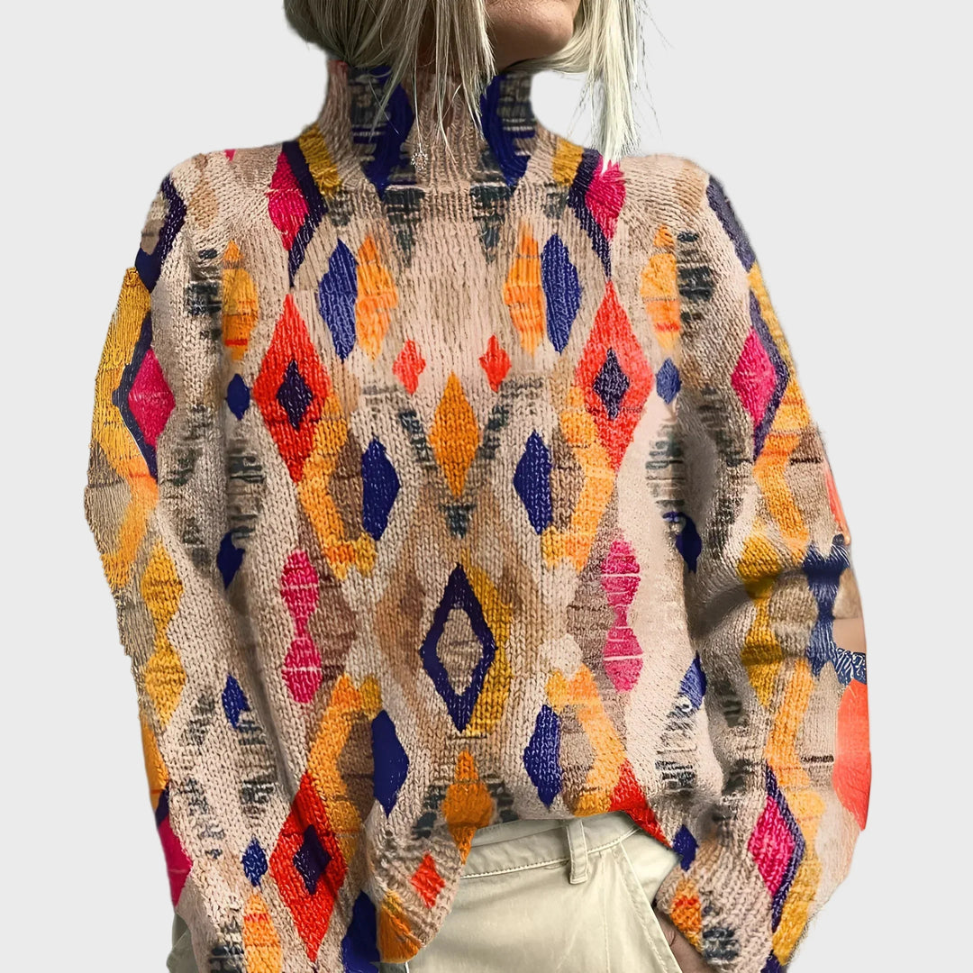 Strikket Turtleneck med Geometrisk Mønster