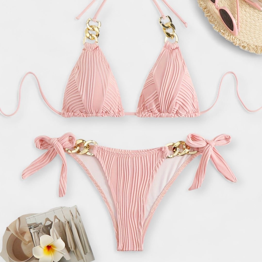 Stribet Bikini Sæt med Sømme