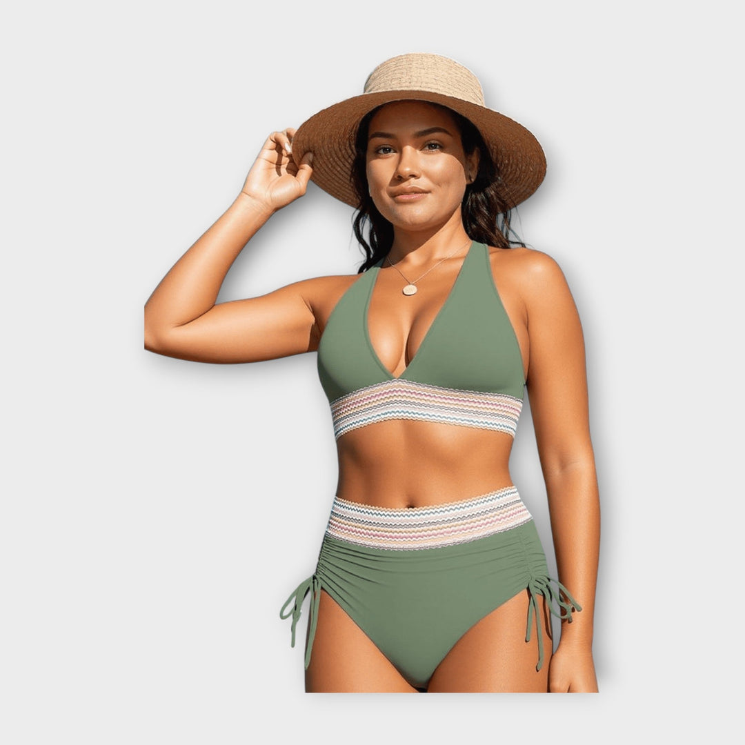 Bikini med Strikket Detalje og Højtaljet Trusse