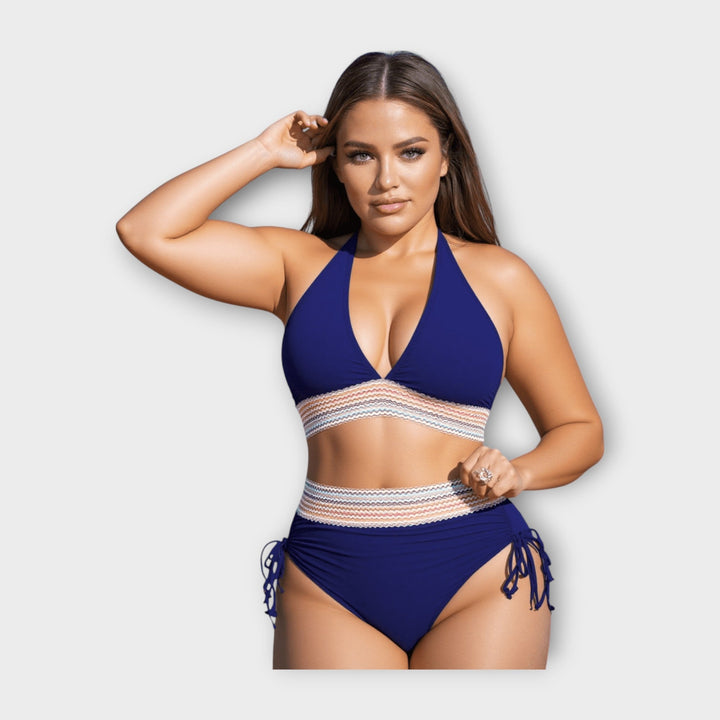Bikini med Strikket Detalje og Højtaljet Trusse