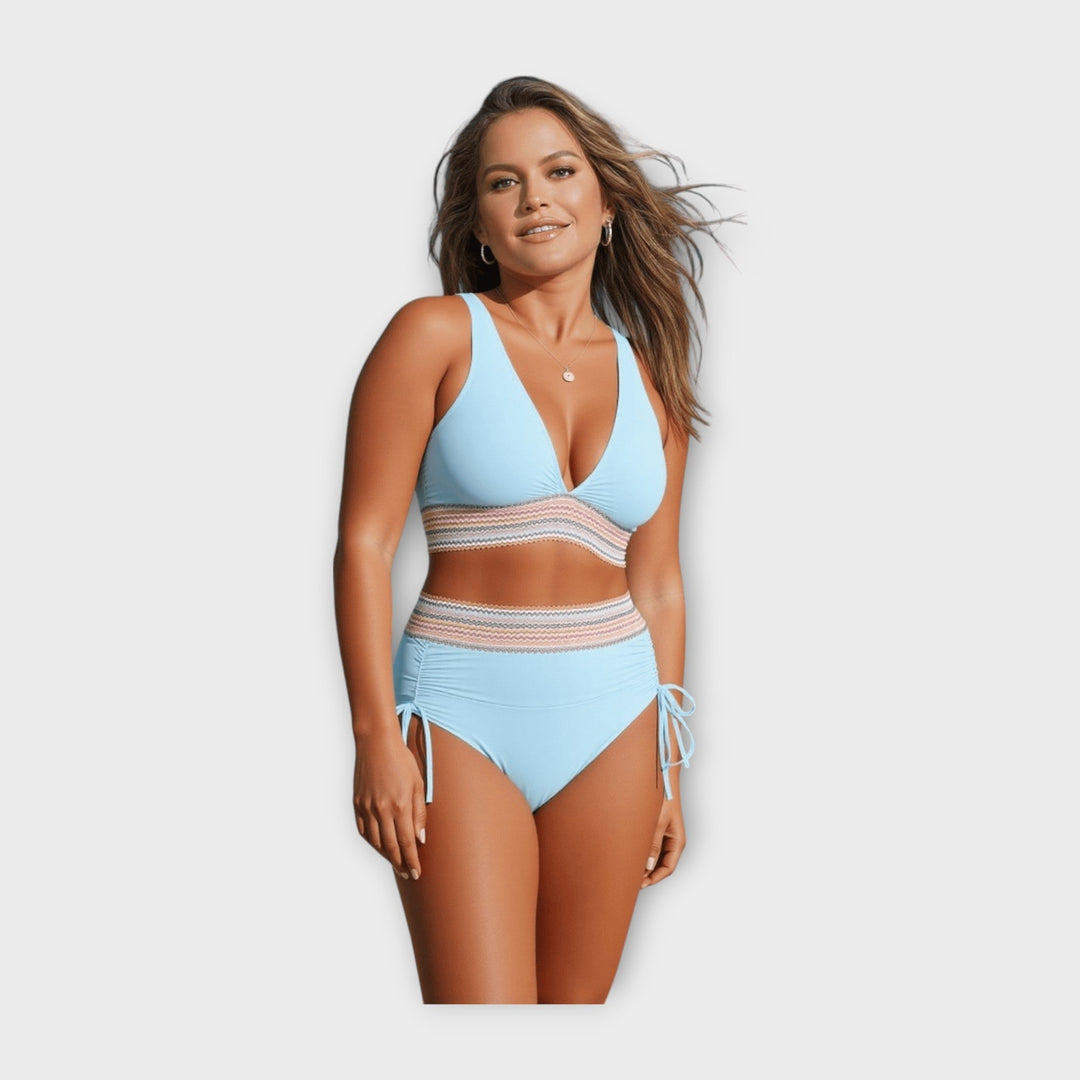 Bikini med Strikket Detalje og Højtaljet Trusse