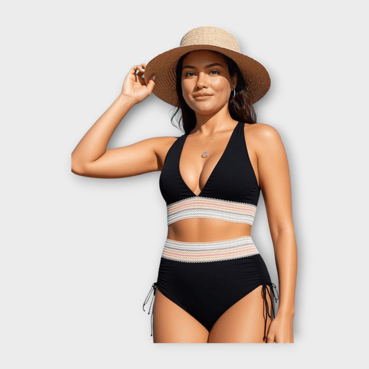 Bikini med Strikket Detalje og Højtaljet Trusse