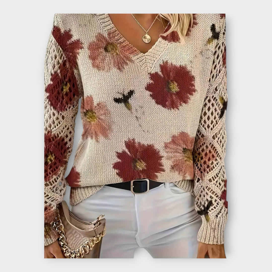 Strikket Bluse med Blonde Detaljer