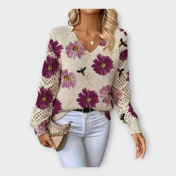 Strikket Bluse med Blonde Detaljer