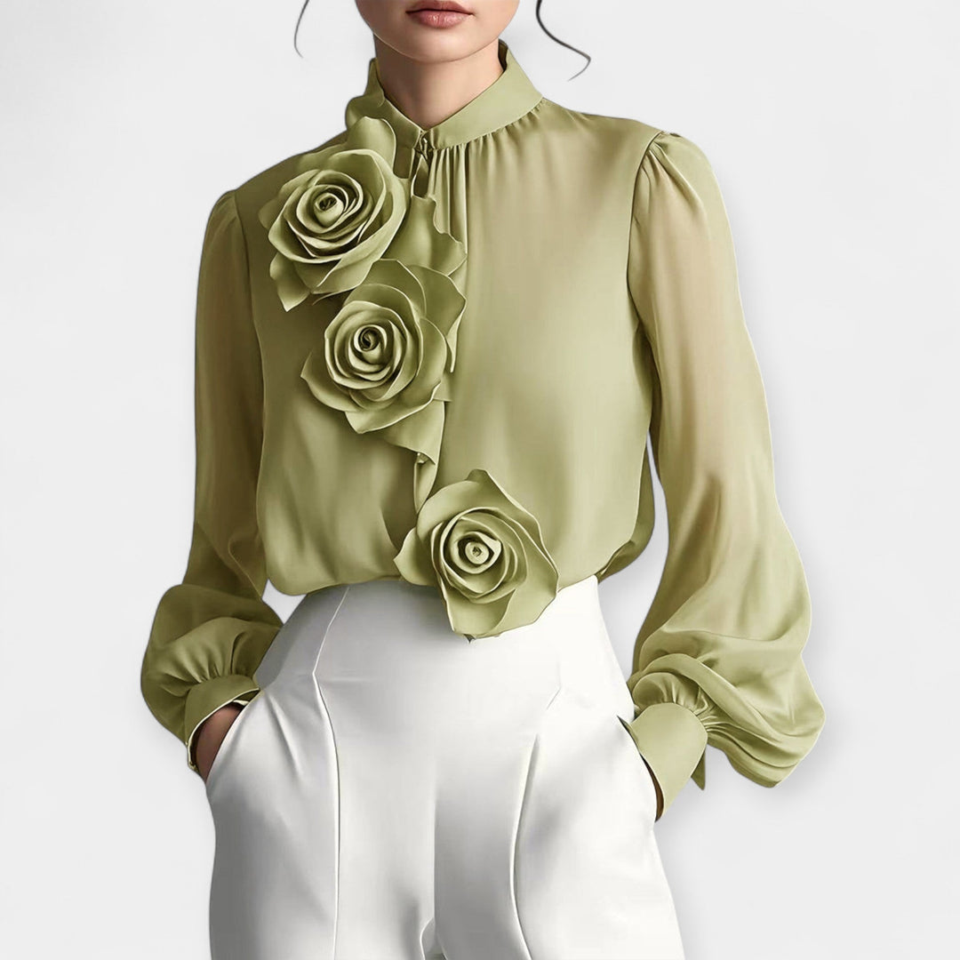 Bluse med 3D Rosen 