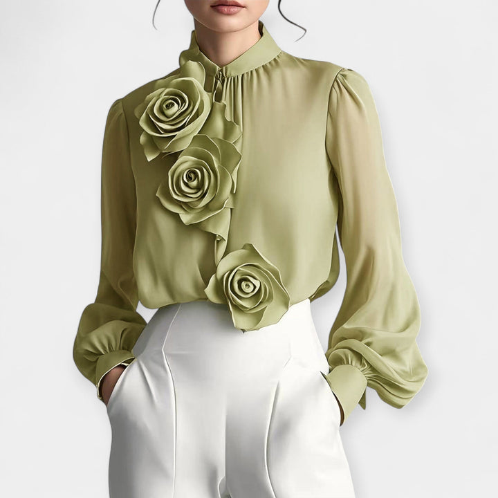 Bluse med 3D Rosen 
