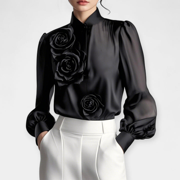 Bluse med 3D Rosen 