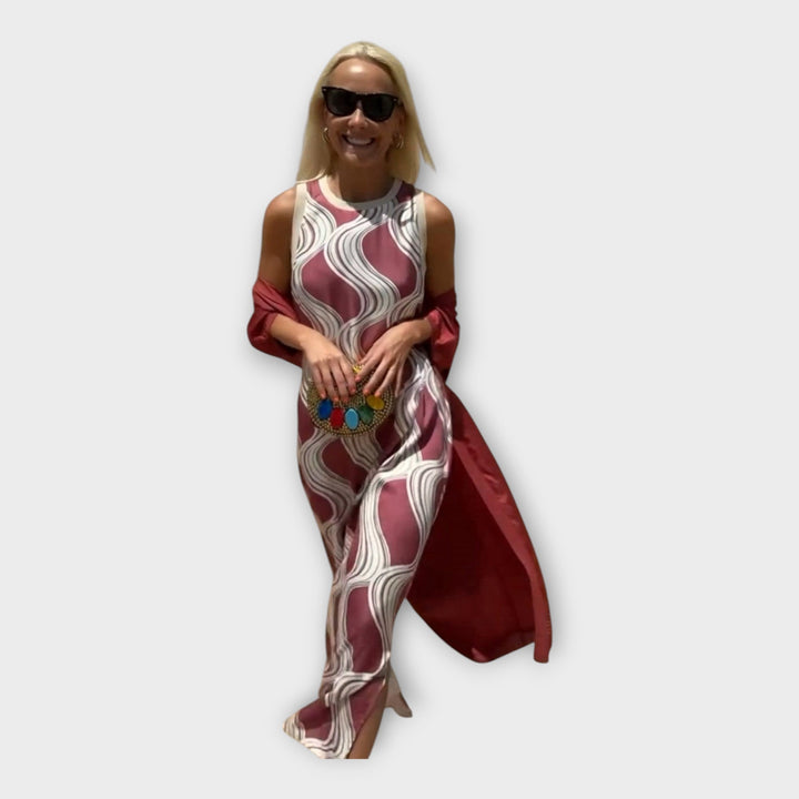 Maxi Kjole med Moderne Bølgeformede Design