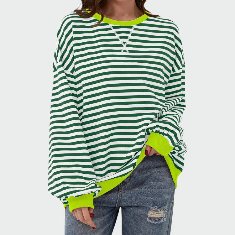 Alma – Casual Langærmet Stribet Sweatshirt med Rund Hals