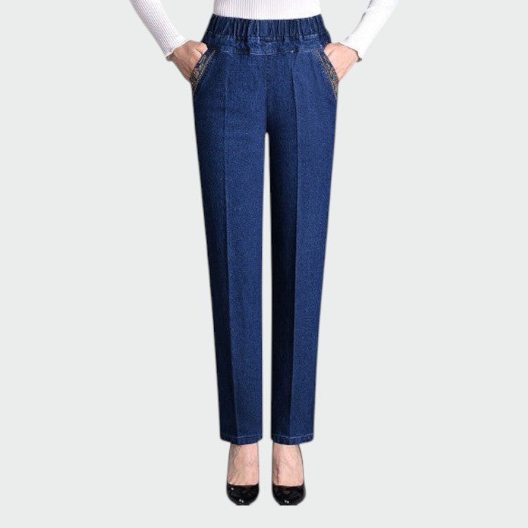Alma - Damejeans med sidelommer og elastisk linning