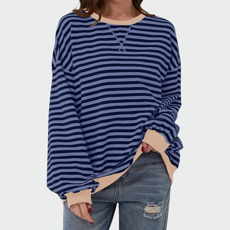 Alma – Casual Langærmet Stribet Sweatshirt med Rund Hals