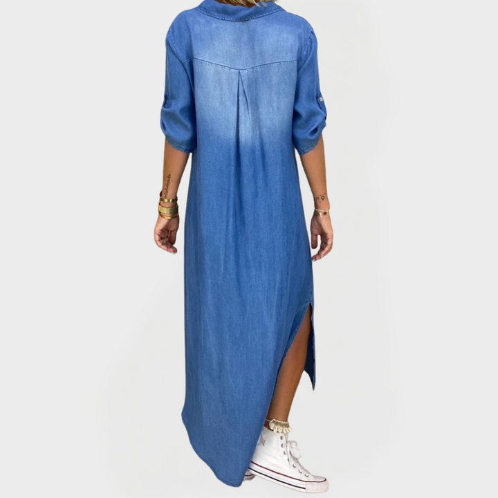 Lang Denim Kjole med Sideskår
