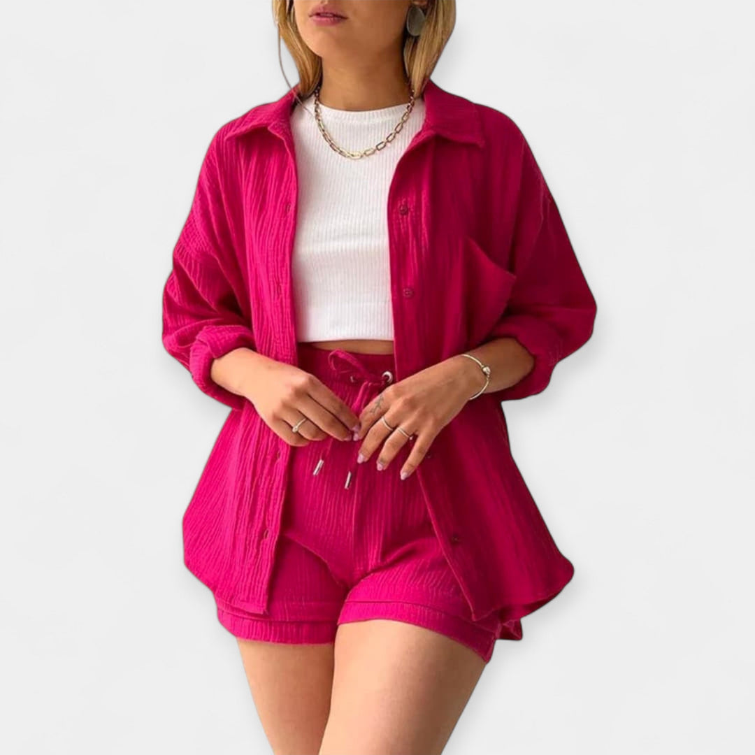 Tofarvet Sommer Sæt Top og Shorts
