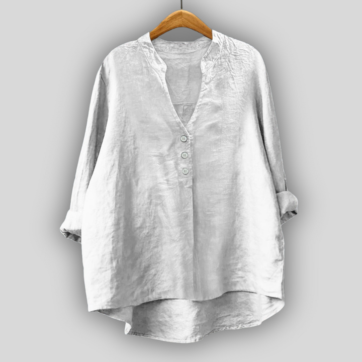 Brun linned bluse med knapper