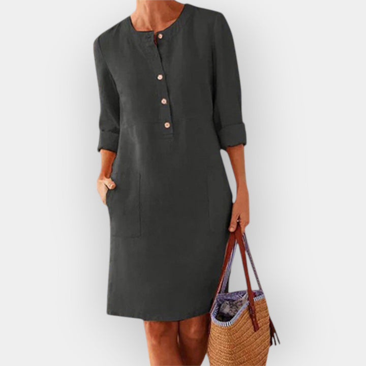 Elegant Bomulds Midi Kjole med Enkel Design