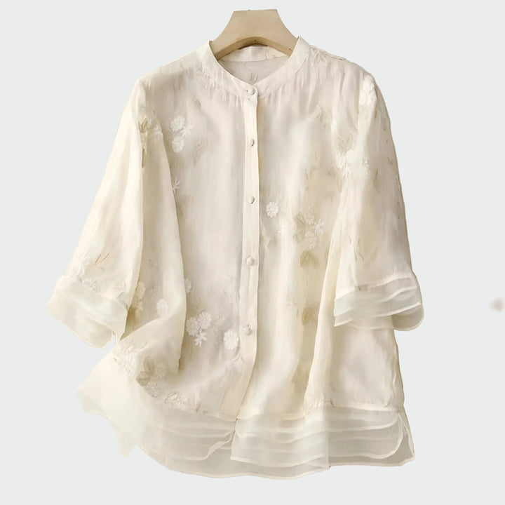 Bomuldsbluse med broderede blomster