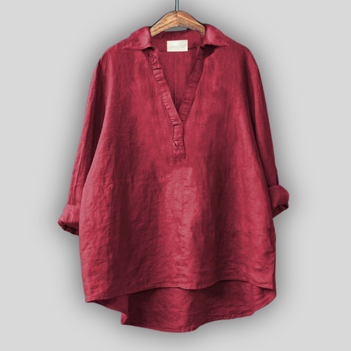 Hvid Linned Bluse med V-udskæring