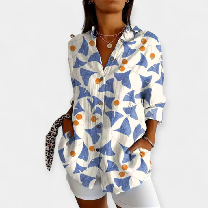 Bluse med Knapper og Blomsterdesign