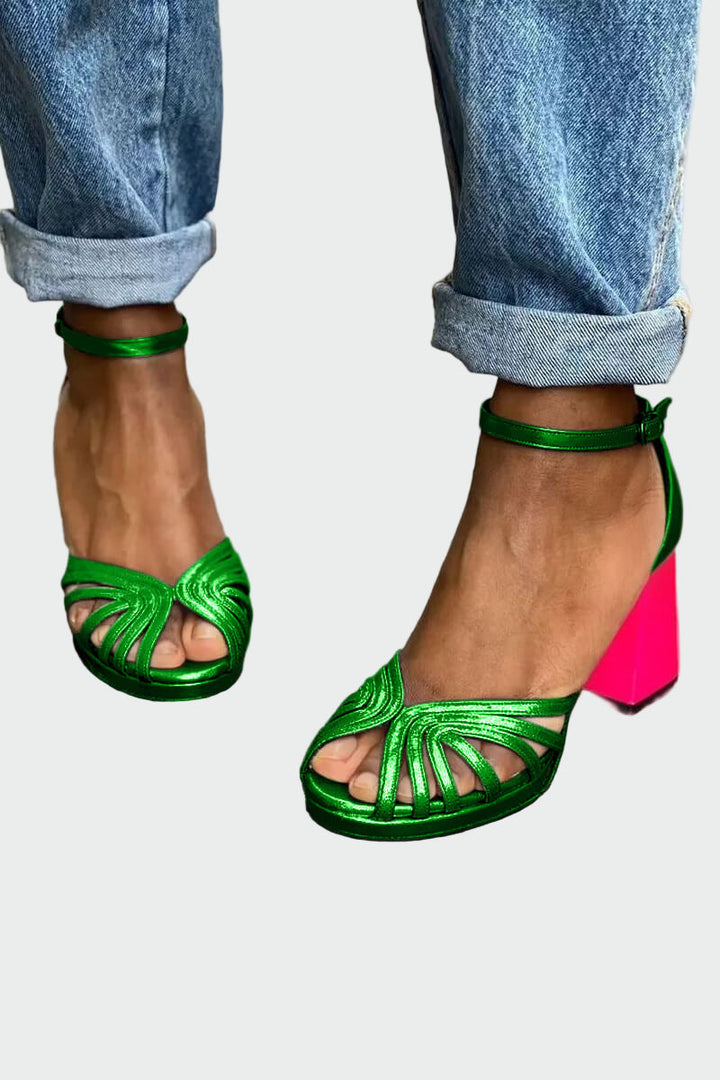 Sandaler med tofarvet hæl