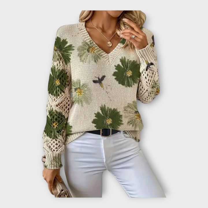 Strikket Bluse med Blonde Detaljer
