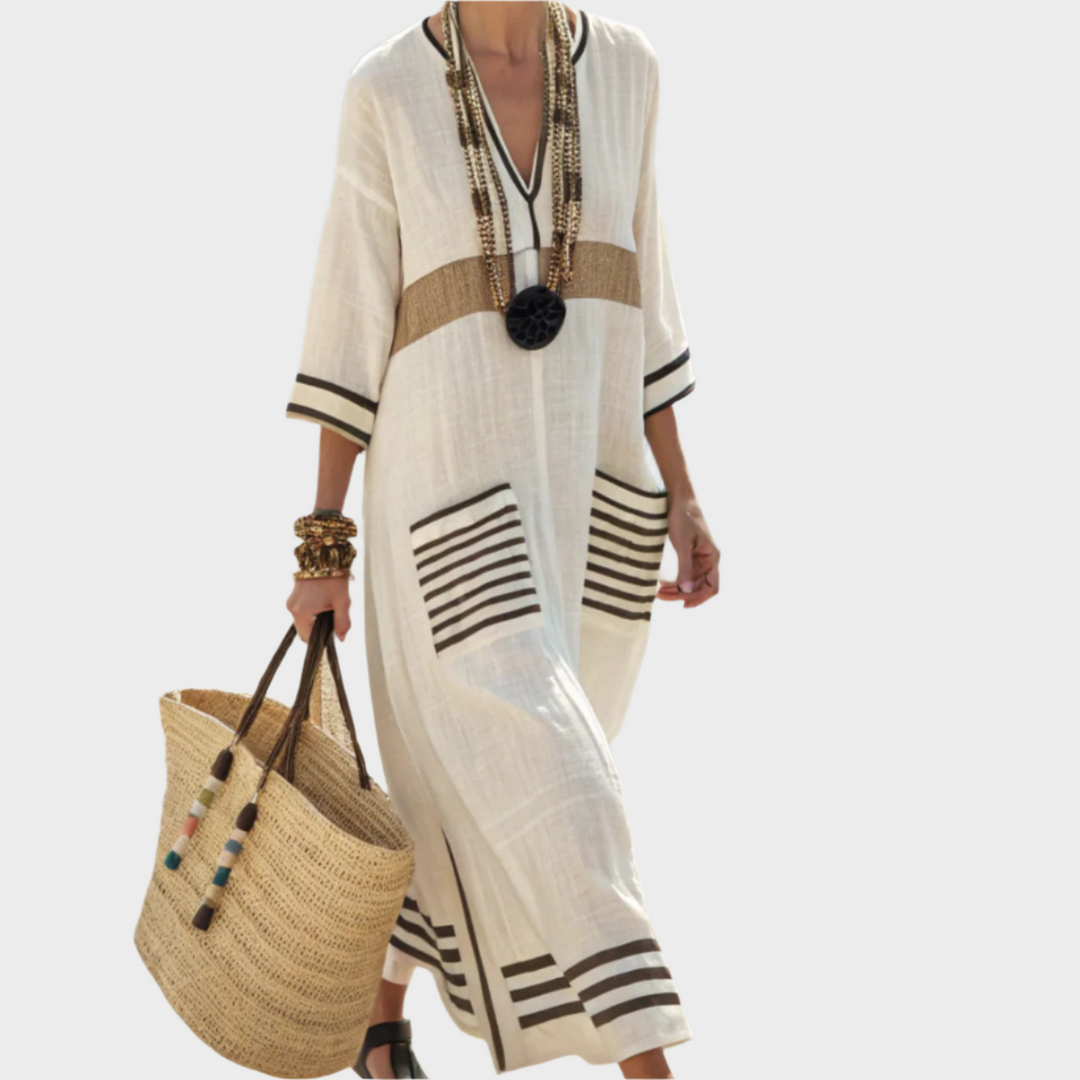 Kaftan med Striber og Oversized Lommer