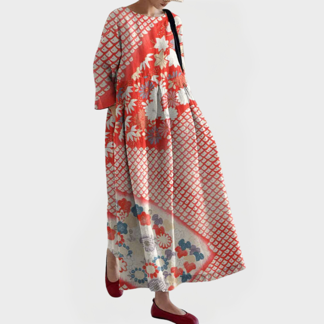 Elegant Maxikjole i Linned med Broderet Blomstret Blonde