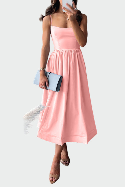 Elegant Midi Kjole med Stropper