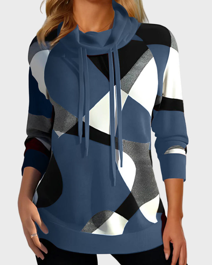 Strikket Hoodie med Kunstnerisk Design og Hætte