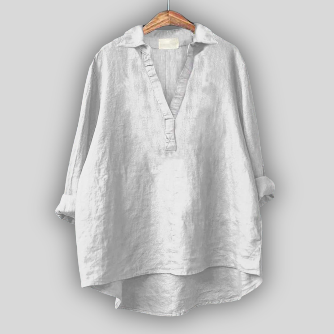 Hvid Linned Bluse med V-udskæring