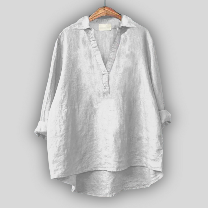 Hvid Linned Bluse med V-udskæring