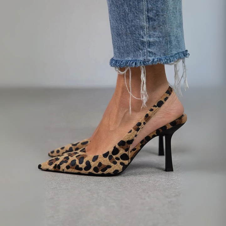 Alma - Spidse tå Leopardprint Slingback Khaki Stiletto hæle