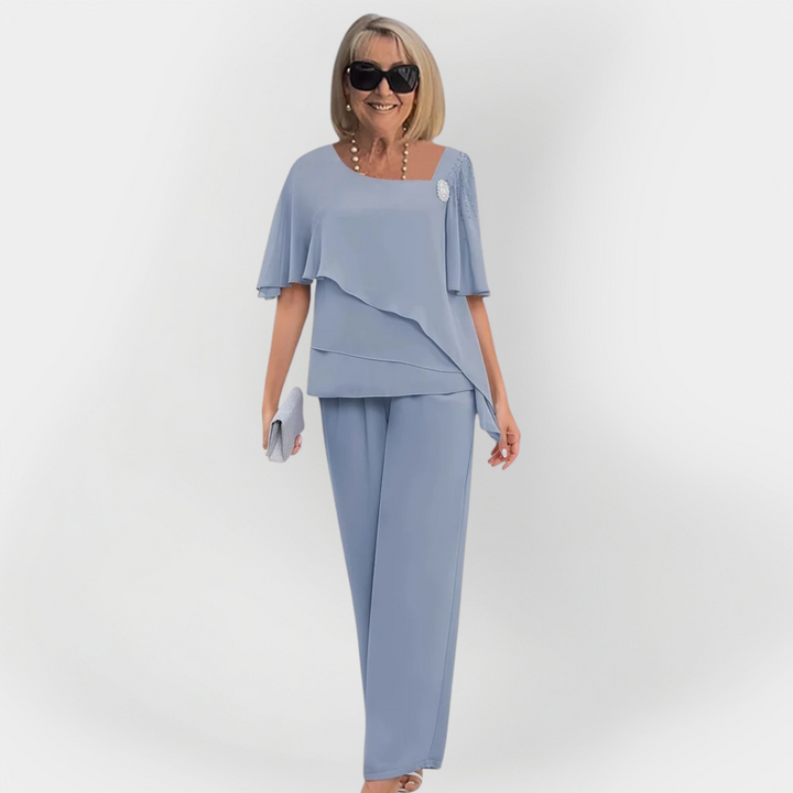 Elegant Dobbelt Sæt Bluse og Bukser