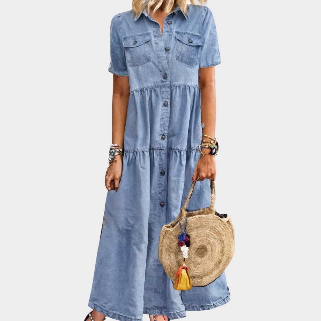 Blodt, knapluket denimkjole