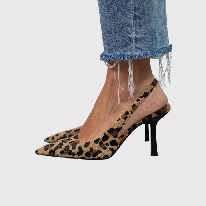Alma - Spidse tå Leopardprint Slingback Khaki Stiletto hæle