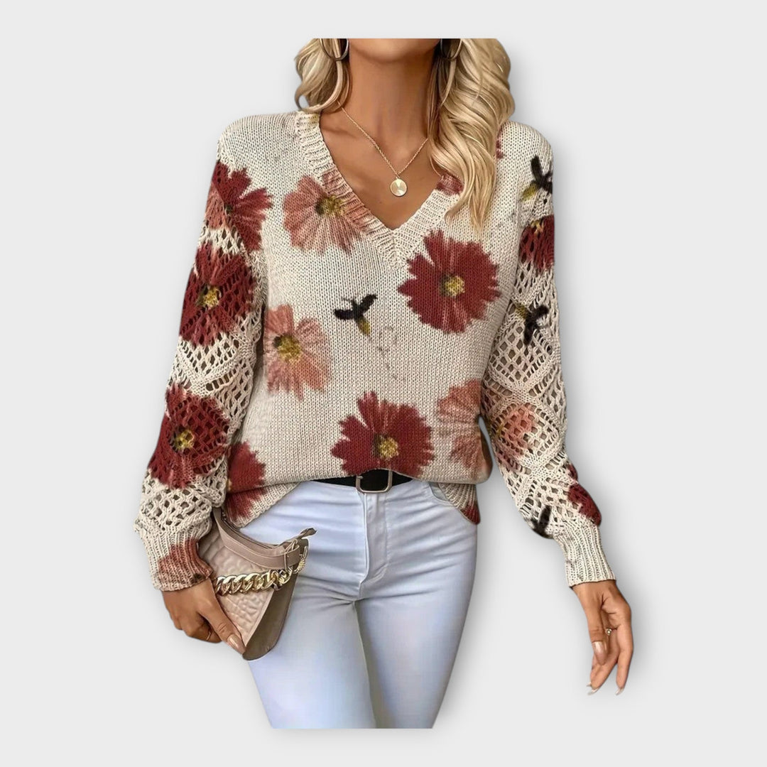 Strikket Bluse med Blonde Detaljer