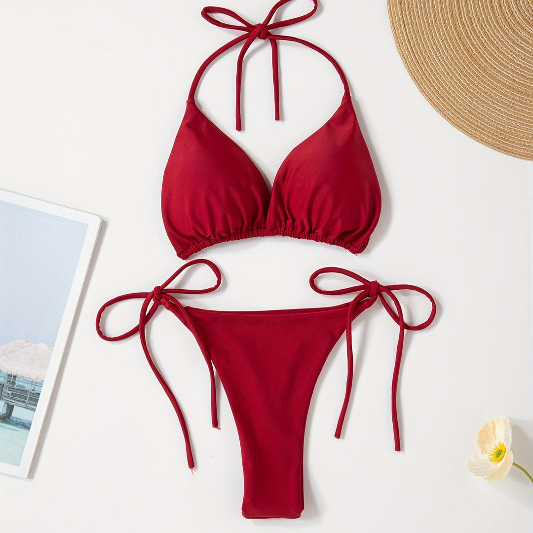 Bikini med Halterneck og V-Skæring