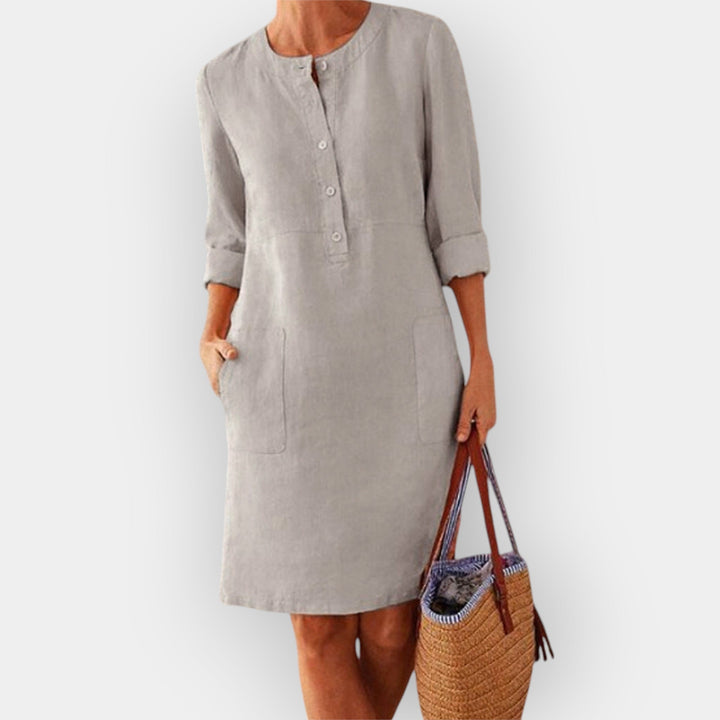 Elegant Bomulds Midi Kjole med Enkel Design