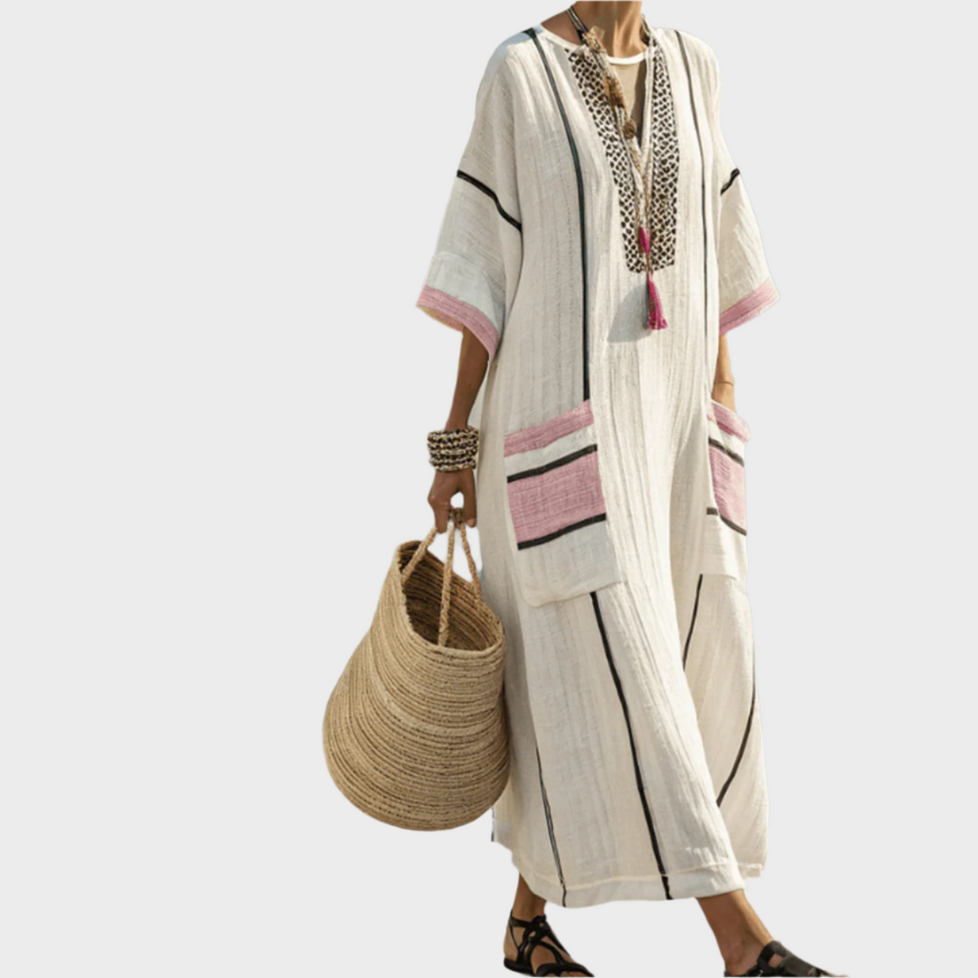Kaftan med Striber og Oversized Lommer